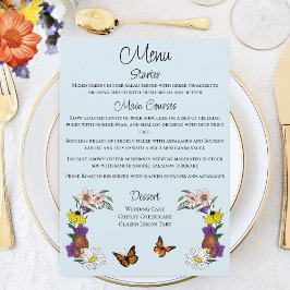 Menú Boda de hongos azules florales de flores silvestre