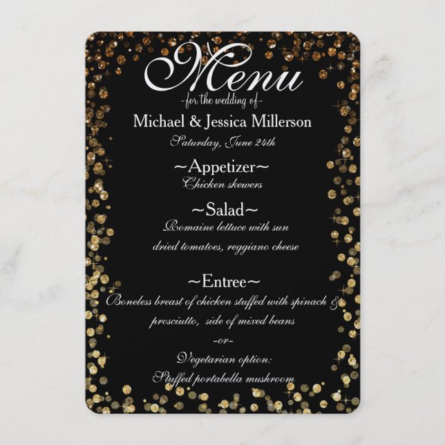 Menú Boda de impresión para bokek negro y dorado (Anverso)