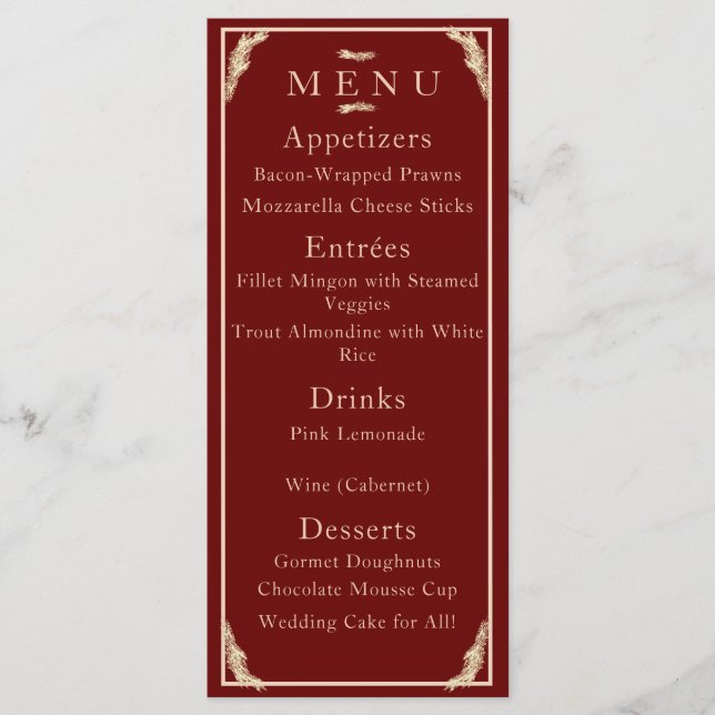 Menú Boda de Invierno Católica (Anverso)