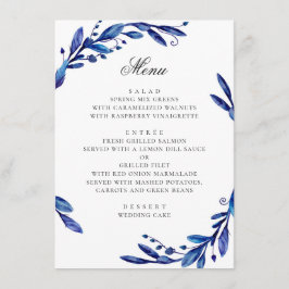 Menú Boda de invierno con follaje floral azul marino ac