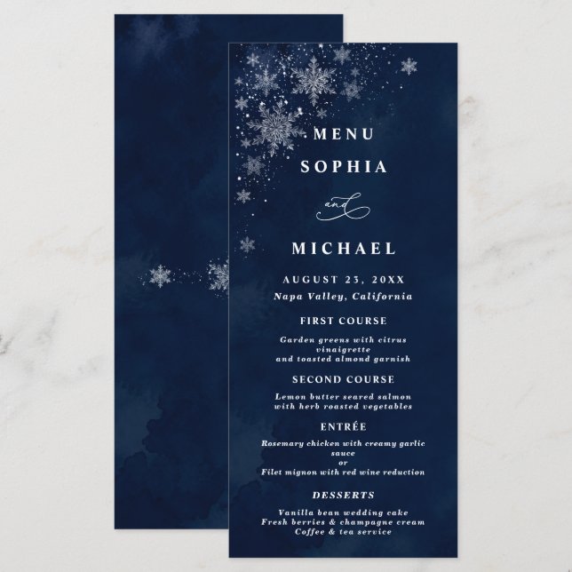 Menú Boda de Invierno Copos de Noche (Anverso / Reverso)
