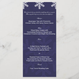 Menú Boda de invierno de copo de nieve azul de la