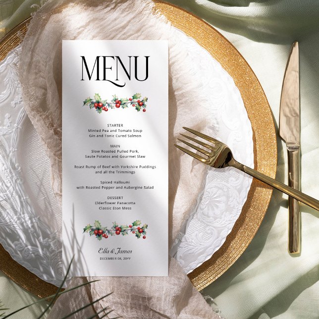 Menú Boda de invierno Holly y Red Berries (Wedding Menu from the Holly Bells Wedding Collection by Darling and May)