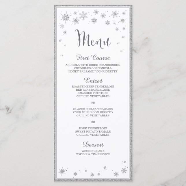 Menú Boda de Invierno / Menú Boda de copos de niev (Anverso)