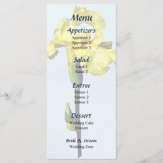 Menú Boda de iris y bud amarillo (Anverso)