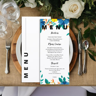 Menú Boda de Jardín Floral Azul y Amarillo Elegante
