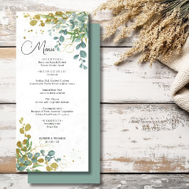Menú Boda de la acuarela del eucalipto verde y dorado