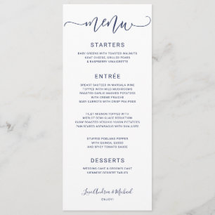 Menú Boda de la caligrafía de Bounding Swirly (Azul mar
