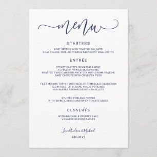 Menú Boda de la caligrafía de Bounding Swirly (Azul mar