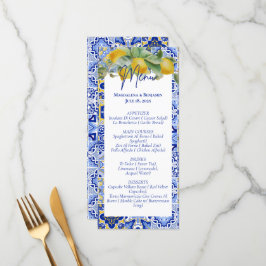 Menú Boda de la costa italiana de azulejos azules de Le