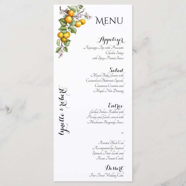 Menú Boda de la fruta y la acuarela floral (Anverso)