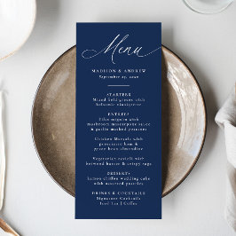 Menú Boda de la Marina de caligrafía moderna y elegante
