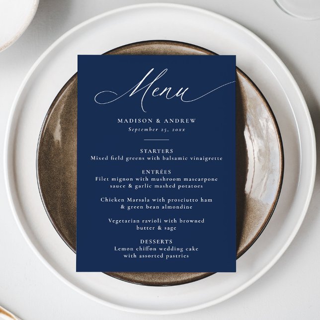 Menú Boda de la Marina de caligrafía moderna y elegante (Subido por el creador)