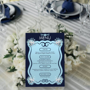 Menú Boda de la Marina Floral de Boho azul y gris moder