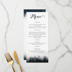 Menú Boda de la naturaleza del bosque de abeto de niebl