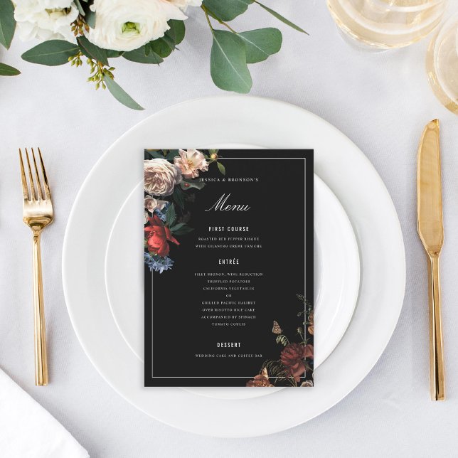 Menú Boda de la pintura holandesa romántica floral oscu (Subido por el creador)
