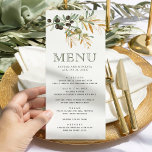 Menú Boda de la rama Olive Leaves Gold<br><div class="desc">Carta elegante con hermosas hojas y tipografía moderna.</div>