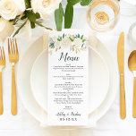 Menú Boda de la vegetación floral Rustic Cream Gold<br><div class="desc">El diseño de la tarjeta de menú boda incluye el menú en escritura con una redacción personalizado y un monograma que puede ser completamente personalizado, enmarcado por un diseño de acuarela floral con rosas pintados, flores ranunculus y hojas. Los colores son neutros: blanco, crema, rosa rubor, dorado, verde y gris...</div>
