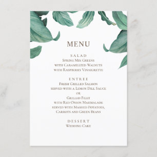 Menú Boda de la vegetación tropical. Acuarela botánica