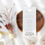 Menú Boda de las calabazas blancas modernas<br><div class="desc">Boda de las calabazas blancas modernas. Tres calabazas con flores blancas y follaje verde azulado están en la parte inferior con un verde azulado de coordinación en la parte posterior,  con un elegante guión para Menú y fácil de personalizar el resto del texto a sus necesidades.</div>