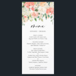 Menú Boda de las Flores de Marfil y de Peach and Ivory<br><div class="desc">Añada un elegante acento floral a su tablescape de eventos con esta tarjeta de menú floral de personalizable. Presenta acuarelas florales de melocotón, rosas naranjas y marfil, peonías e hidrangeas con eucalipto y acentos verdes. Personalice esta tarjeta de menú floral añadiendo sus propios detalles. Esta carta acuarela es perfecta para...</div>