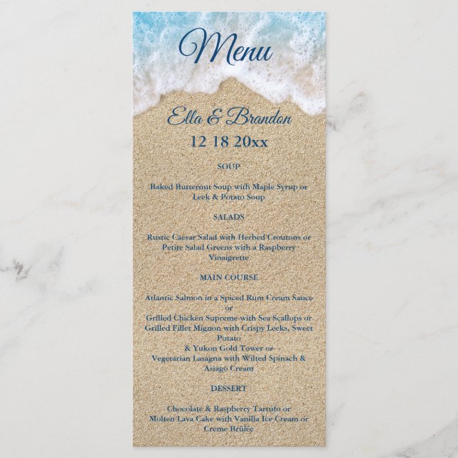 Menú Boda de las olas de la playa azul (Anverso)