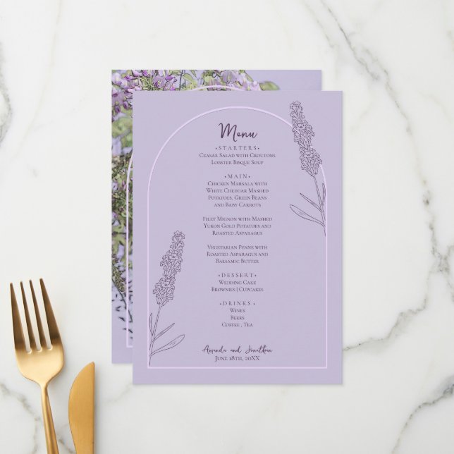 Menú Boda de lavanda elegante y simple (Anverso/Reverso In Situ)