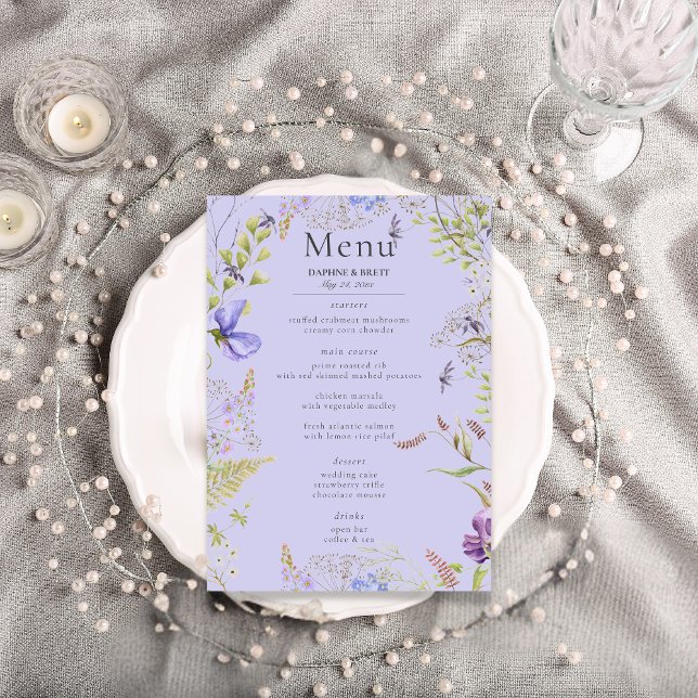 Menú Boda de Lavanda Rústica Sage Wildflowers Lavender (Rustic Lavender Sage Wildflowers Lavender Wedding Menu)