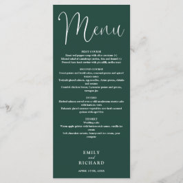 Menú Boda de letra caligráfica verde esmeralda