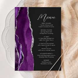 Menú Boda de letra moderna de plata ágata púrpura