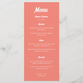 Menú Boda de letra script moderna rosa coral