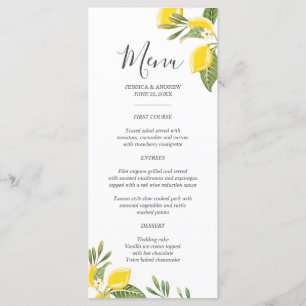Menú Boda de limón Foliage Elegante Citrus Rustic