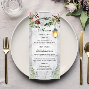 Menú Boda de Linterna de Pino Rústico de Invierno