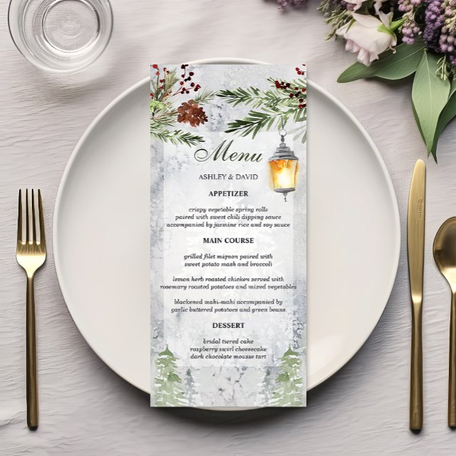Menú Boda de Linterna de Pino Rústico de Invierno (Subido por el creador)
