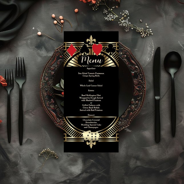 Menú Boda de los años 20 de CasinoGold Black Art Deco (Subido por el creador)