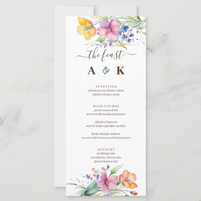 Menú Boda de los floros amarillos rosados (Anverso)