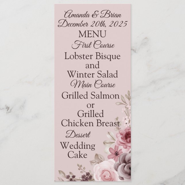 Menú boda de los Marrones Profundos de los años 1980 (Anverso)