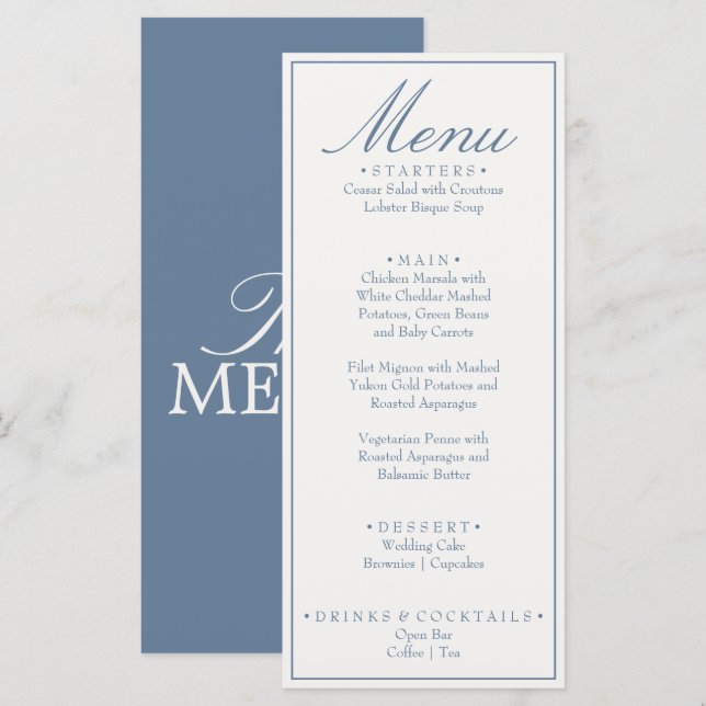 Menú Boda de lujo azul y blanco antiguo dinero (Anverso / Reverso)