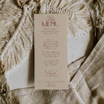 Menú Boda de lujo boho de terracota elegante y antiguo<br><div class="desc">Un menú de cena de boda boho de lujo elegante y retro. Que cuenta con un diseño de plantilla de terracota chic de dinero antiguo vintage naranja quemado y beige fondo de dinero antiguo y tipografía negra y menú elegante. Perfecto y coincidente con todo el conjunto.</div>