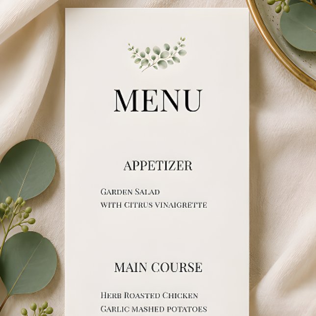 Menú Boda de lujo con vegetación de eucalipto (Eucalyptus wedding themed menu for reception)