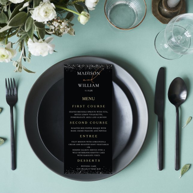 Menú Boda de lujo Diseño negro con Purpurina (Subido por el creador)
