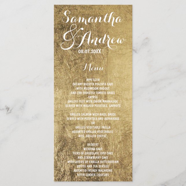 Menú boda de lujo en hojas de oro (Anverso)