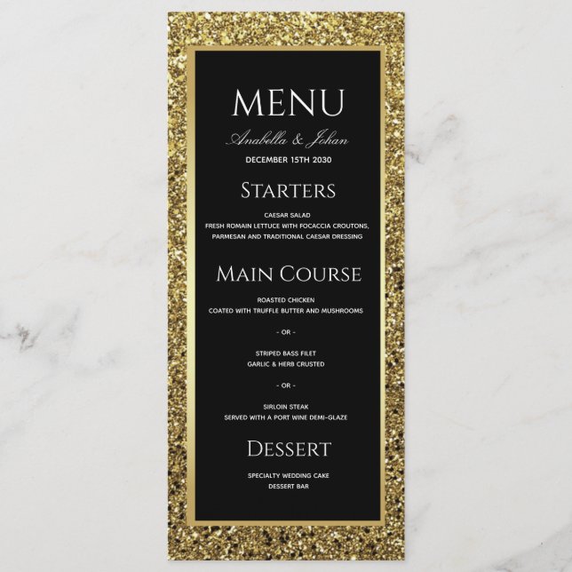 Menú Boda de lujo en oro y negro (Anverso)