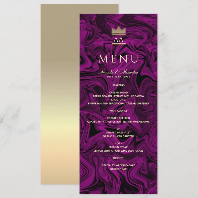 Menú Boda de Lujo Morado y Negro (Anverso / Reverso)