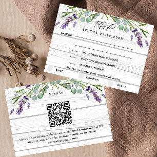 Menú boda de madera de lavanda Respuesta RSVP de c