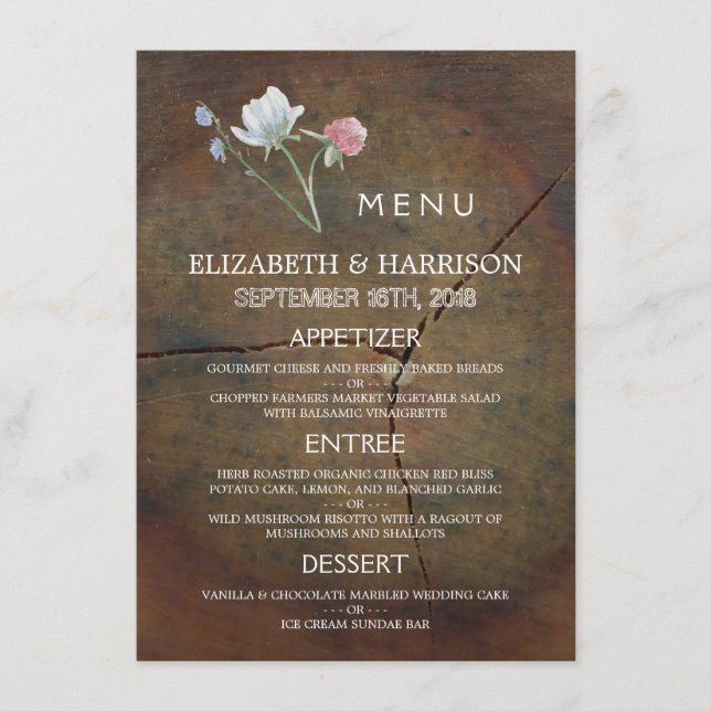 Menú Boda de madera de roble silvestre (Anverso)