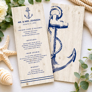 Menú Boda de Madera Rústica Ancla Marina Náutica