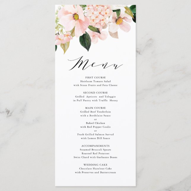Menú Boda de Magnolias Rosadas e Hidrangeas de Rubor (Anverso)