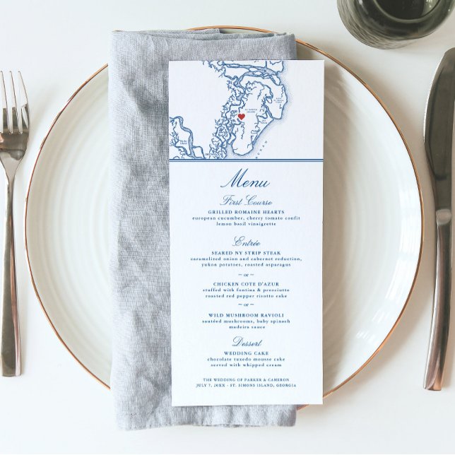 Menú Boda de mapas de la isla de St. Simons y la isla d (St. Simons Island and Sea Island are featured on this Golden Isles of Georgia Map Menu)