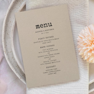 Menú Boda de máquina de escribir minimalista